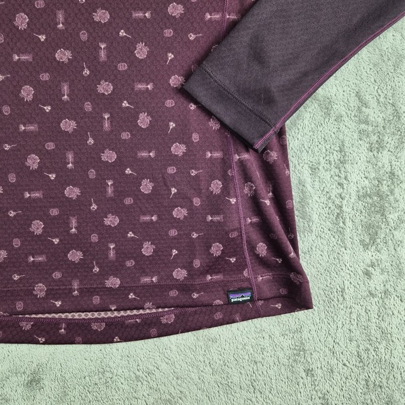 Patagonia Top Womens Small Burgundy Patterned Capalene Midweight Base Layer - Picture 8 of 13
